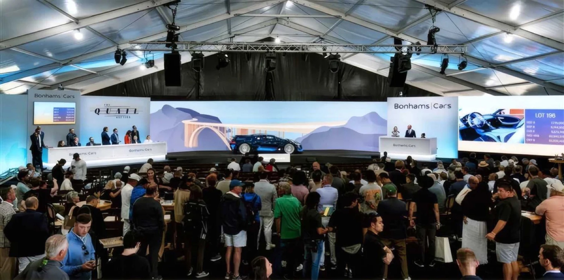 Bonhams car auction stage at The Quail 2025