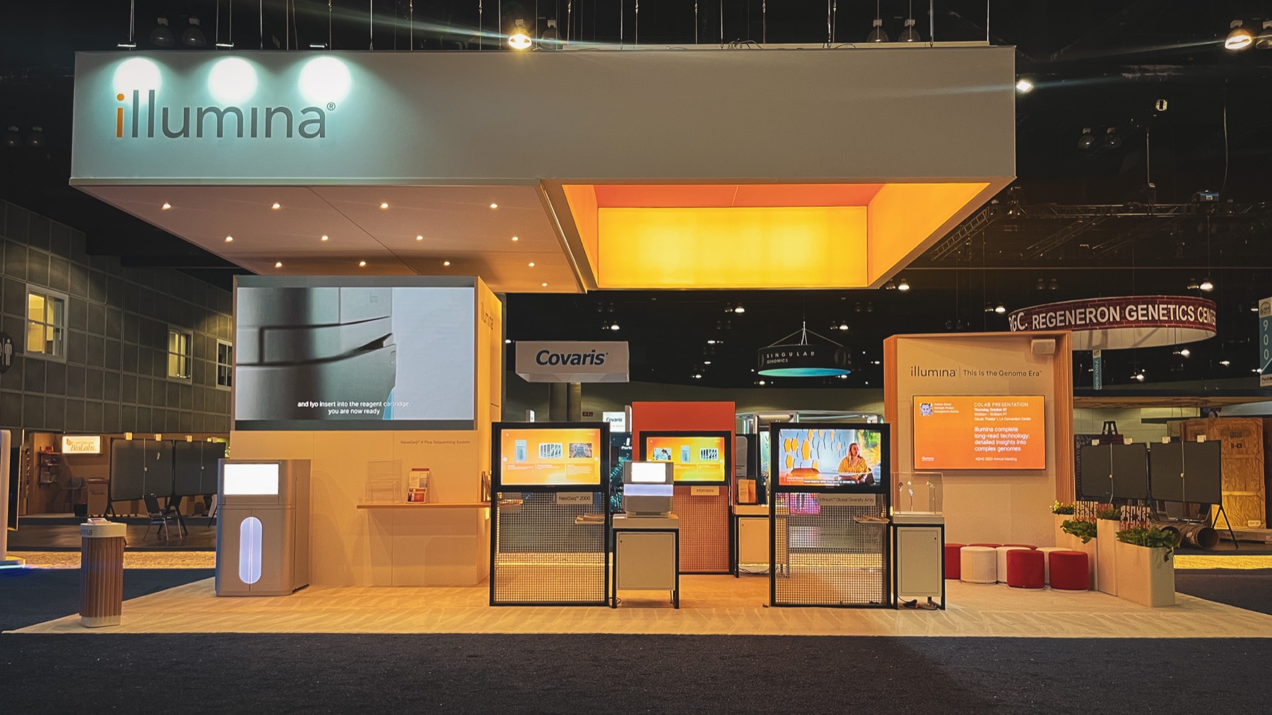 Custom trade show booth build with integrated screens