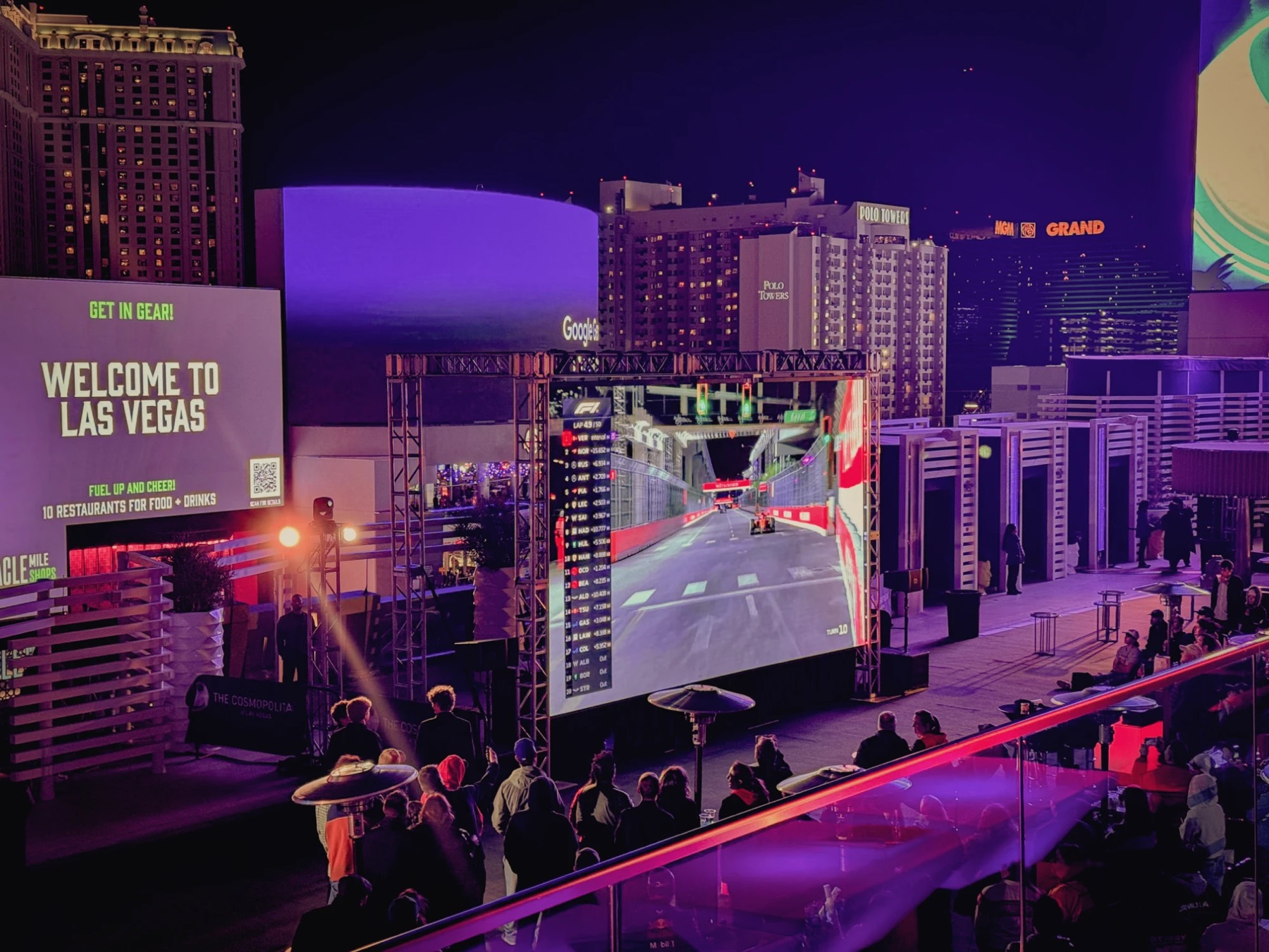 Outdoor F1 race-viewing activation on the Las Vegas Strip