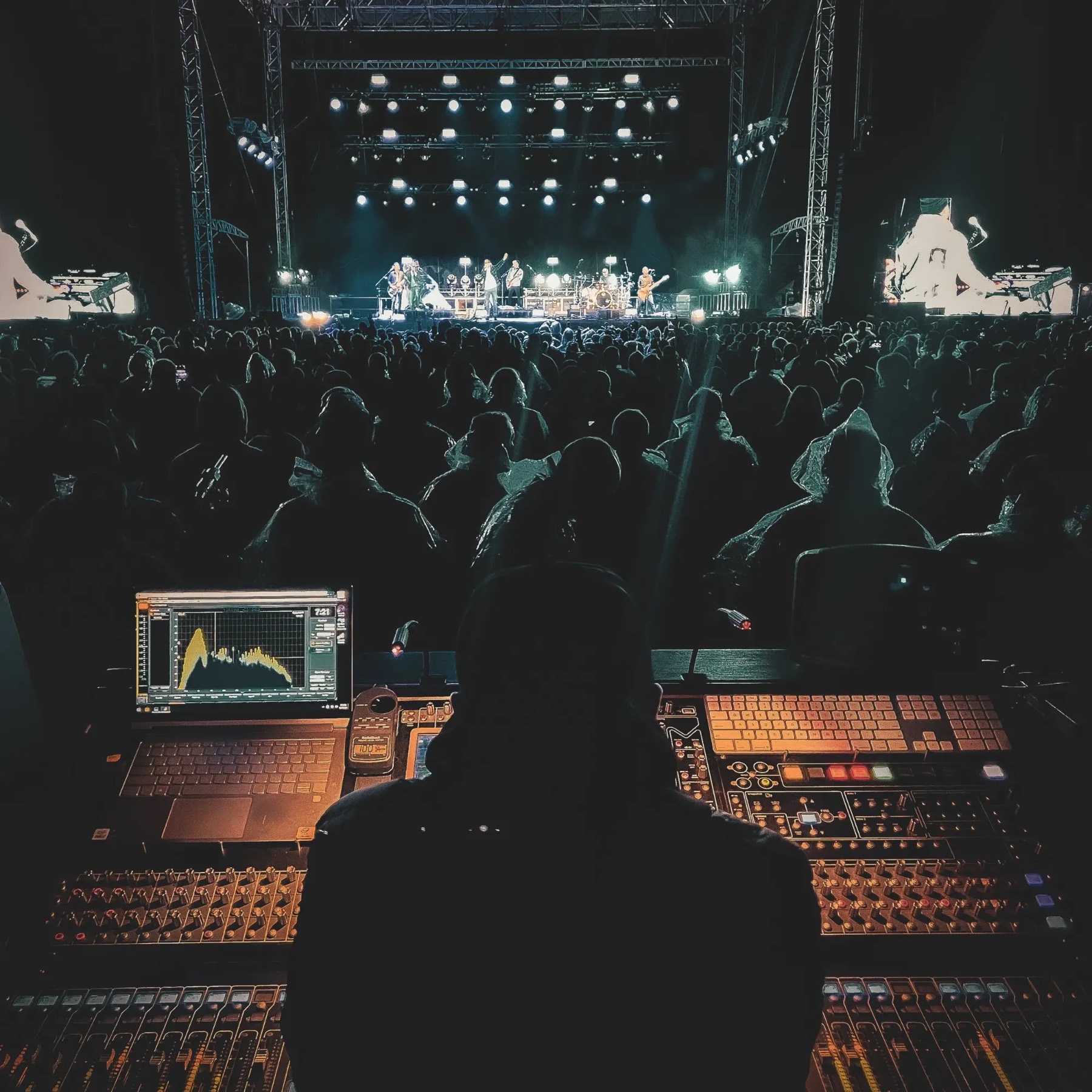 Front-of-house mix position at an outdoor concert